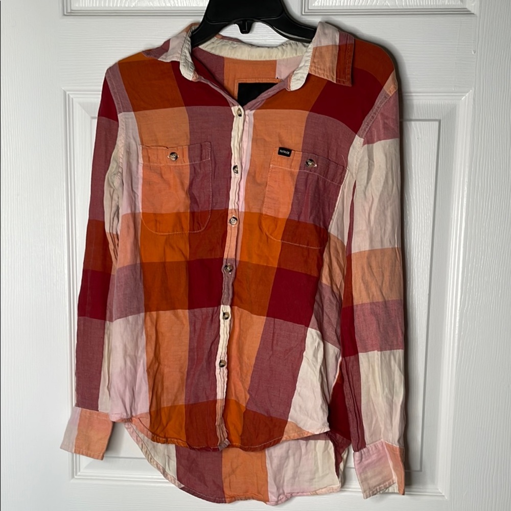 Hurley long sleeve plaid button down ex boyfriend fit shirt